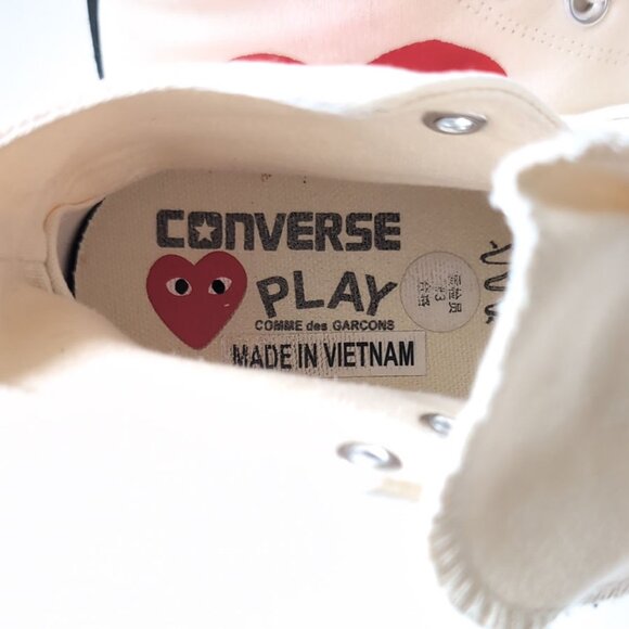 Comme Des Garcons PLAY Beige Converse High Top Sneakers Womens Size 7 - Picture 6 of 8
